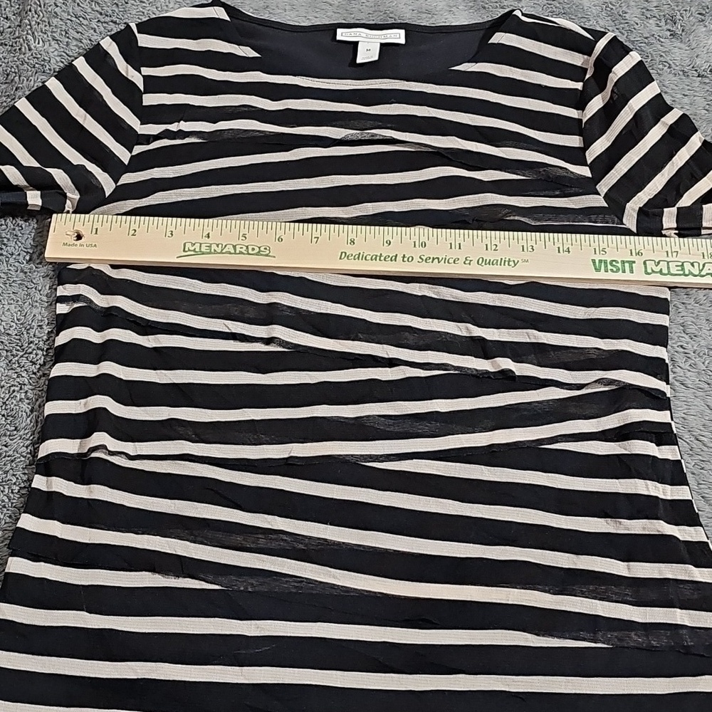 Dana Buchman Black White Striped Tiered Pleated Mesh 3/4 Sleeve Top Size M - Picture 4 of 8
